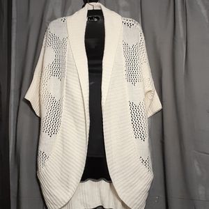 TAKEOUT. Beige Open Front Sweater With Heart Shape Pattern. L